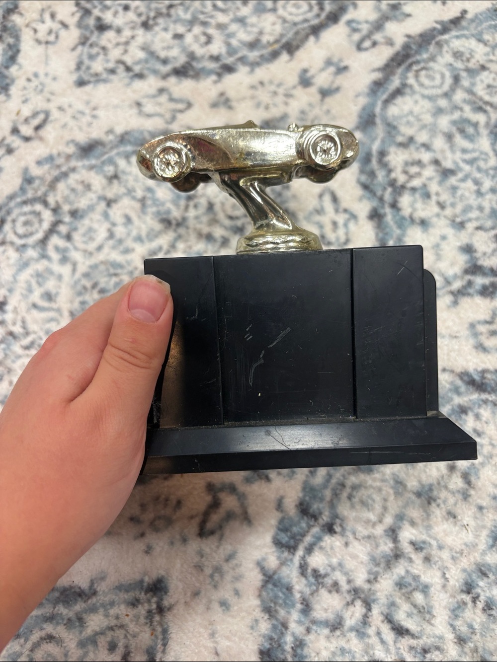 Gold Car Figurine on Black Pedestal - Decorative Home Accent
